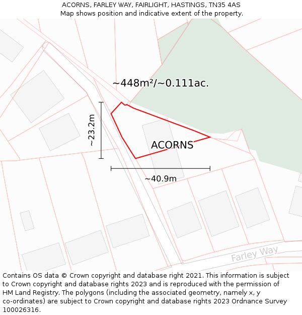 ACORNS, FARLEY WAY, FAIRLIGHT, HASTINGS, TN35 4AS: Plot and title map