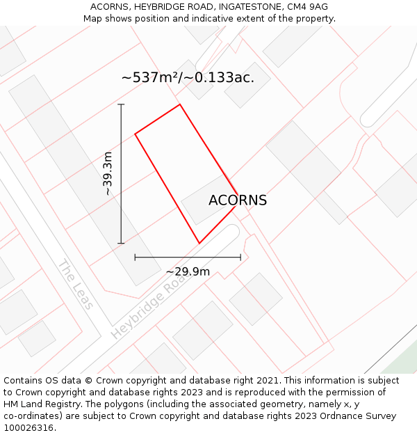 ACORNS, HEYBRIDGE ROAD, INGATESTONE, CM4 9AG: Plot and title map