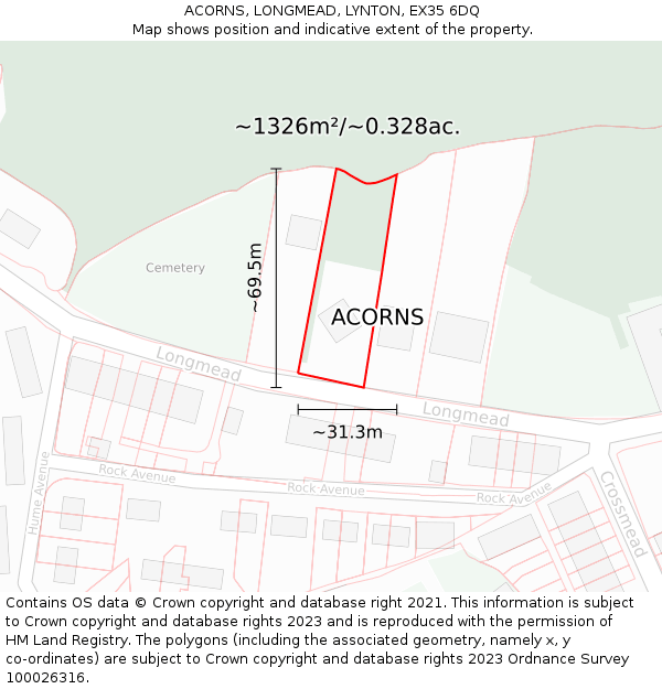 ACORNS, LONGMEAD, LYNTON, EX35 6DQ: Plot and title map