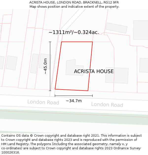 ACRISTA HOUSE, LONDON ROAD, BRACKNELL, RG12 9FR: Plot and title map