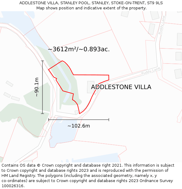 ADDLESTONE VILLA, STANLEY POOL, STANLEY, STOKE-ON-TRENT, ST9 9LS: Plot and title map