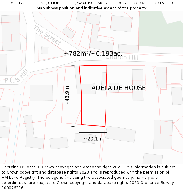 ADELAIDE HOUSE, CHURCH HILL, SAXLINGHAM NETHERGATE, NORWICH, NR15 1TD: Plot and title map