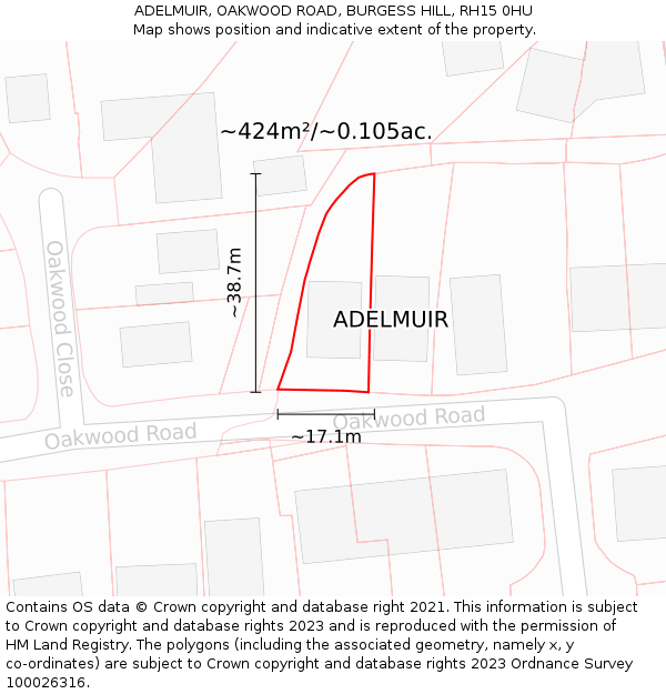 ADELMUIR, OAKWOOD ROAD, BURGESS HILL, RH15 0HU: Plot and title map