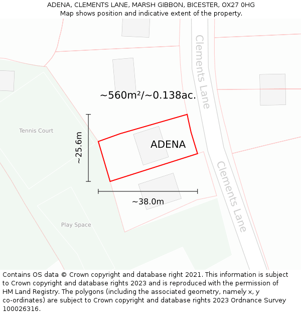 ADENA, CLEMENTS LANE, MARSH GIBBON, BICESTER, OX27 0HG: Plot and title map