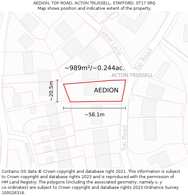 AEDION, TOP ROAD, ACTON TRUSSELL, STAFFORD, ST17 0RQ: Plot and title map