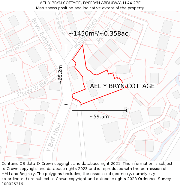 AEL Y BRYN COTTAGE, DYFFRYN ARDUDWY, LL44 2BE: Plot and title map