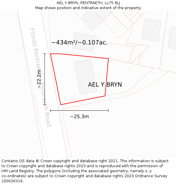 AEL Y BRYN, PENTRAETH, LL75 8LJ: Plot and title map