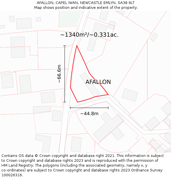 AFALLON, CAPEL IWAN, NEWCASTLE EMLYN, SA38 9LT: Plot and title map