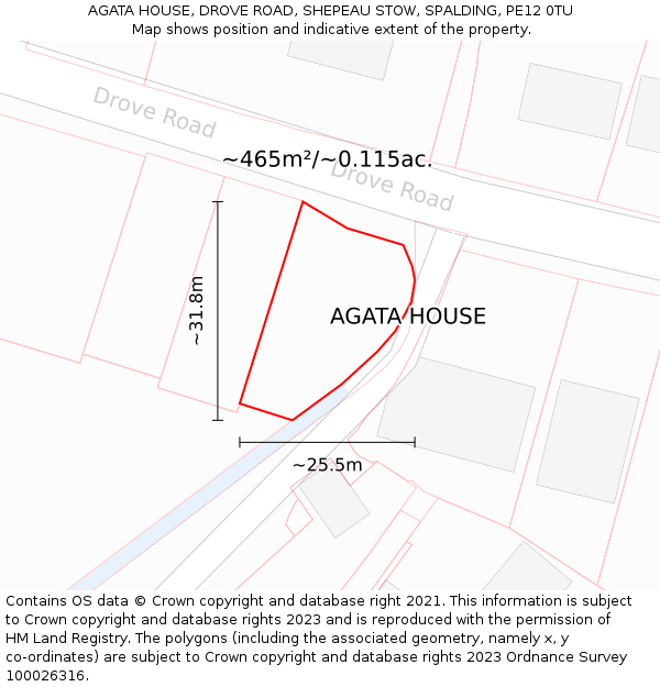 AGATA HOUSE, DROVE ROAD, SHEPEAU STOW, SPALDING, PE12 0TU: Plot and title map