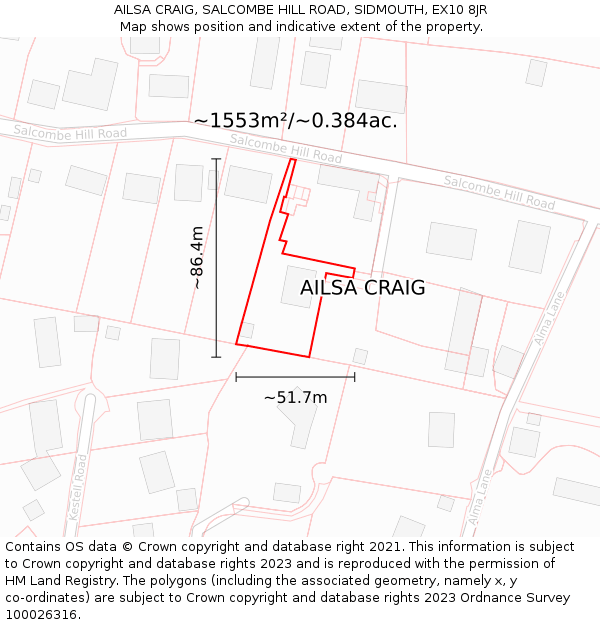 AILSA CRAIG, SALCOMBE HILL ROAD, SIDMOUTH, EX10 8JR: Plot and title map