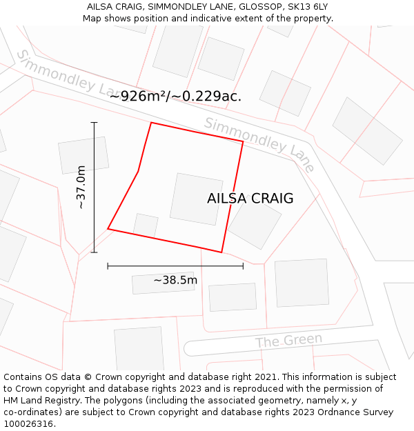 AILSA CRAIG, SIMMONDLEY LANE, GLOSSOP, SK13 6LY: Plot and title map