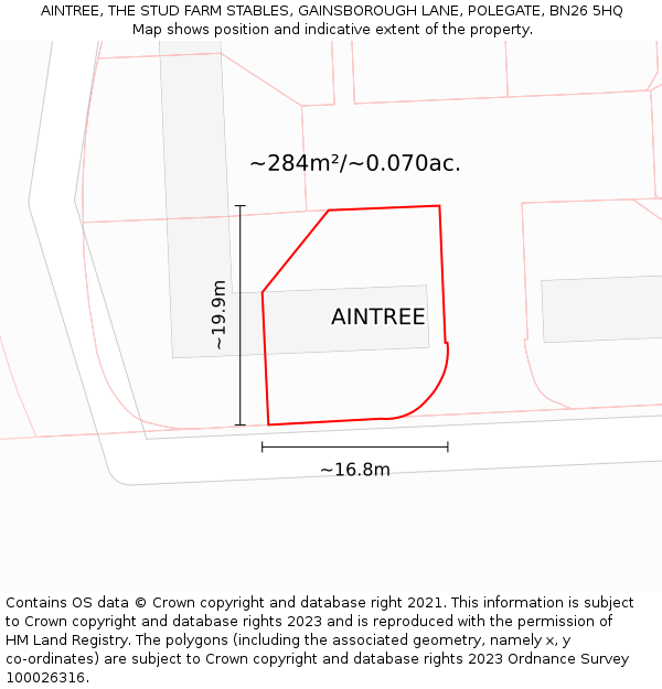 AINTREE, THE STUD FARM STABLES, GAINSBOROUGH LANE, POLEGATE, BN26 5HQ: Plot and title map