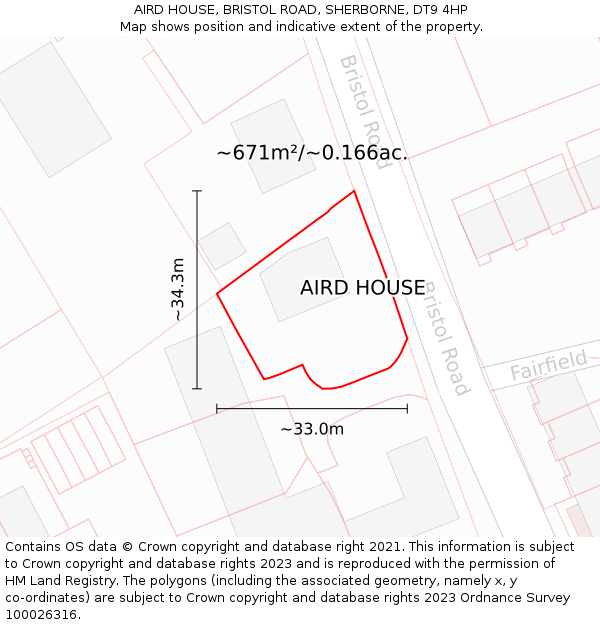 AIRD HOUSE, BRISTOL ROAD, SHERBORNE, DT9 4HP: Plot and title map