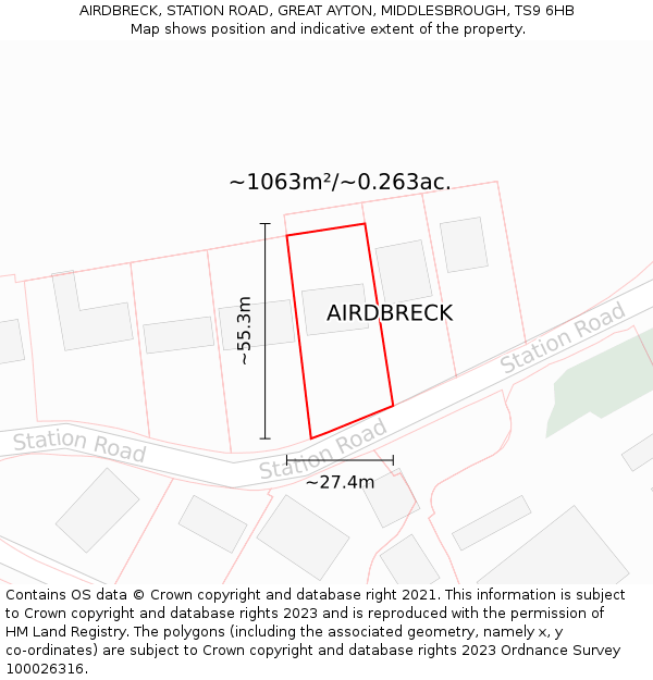 AIRDBRECK, STATION ROAD, GREAT AYTON, MIDDLESBROUGH, TS9 6HB: Plot and title map