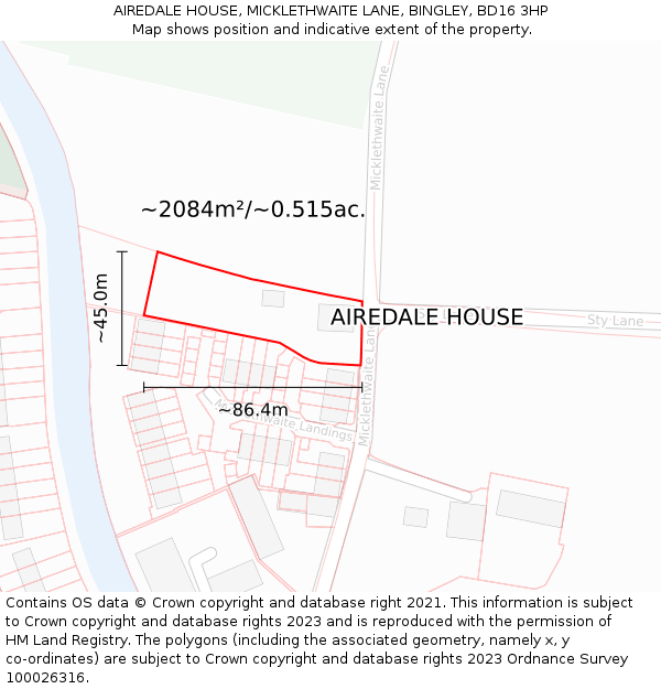 AIREDALE HOUSE, MICKLETHWAITE LANE, BINGLEY, BD16 3HP: Plot and title map
