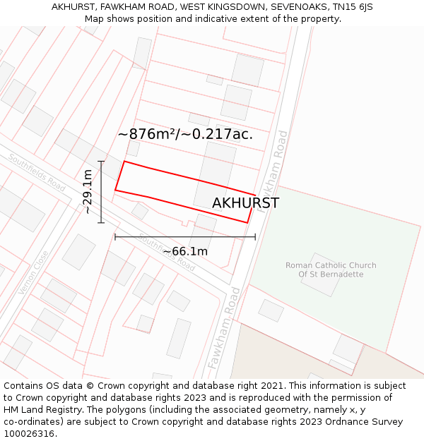 AKHURST, FAWKHAM ROAD, WEST KINGSDOWN, SEVENOAKS, TN15 6JS: Plot and title map