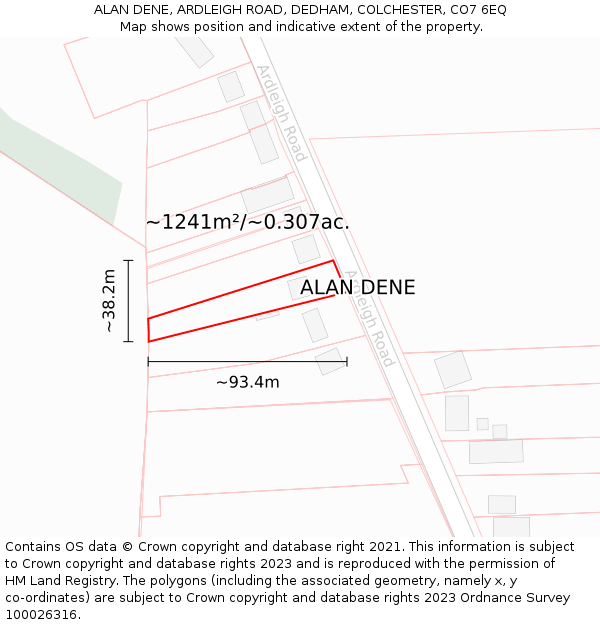 ALAN DENE, ARDLEIGH ROAD, DEDHAM, COLCHESTER, CO7 6EQ: Plot and title map