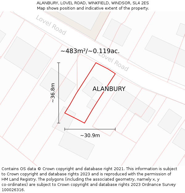 ALANBURY, LOVEL ROAD, WINKFIELD, WINDSOR, SL4 2ES: Plot and title map