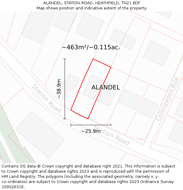 ALANDEL, STATION ROAD, HEATHFIELD, TN21 8DF: Plot and title map