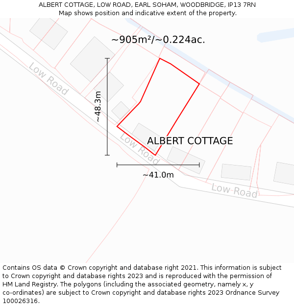 ALBERT COTTAGE, LOW ROAD, EARL SOHAM, WOODBRIDGE, IP13 7RN: Plot and title map
