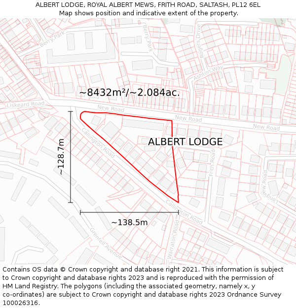 ALBERT LODGE, ROYAL ALBERT MEWS, FRITH ROAD, SALTASH, PL12 6EL: Plot and title map