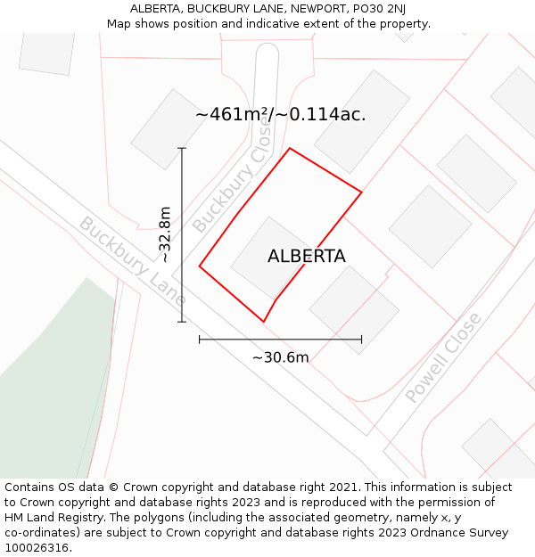 ALBERTA, BUCKBURY LANE, NEWPORT, PO30 2NJ: Plot and title map