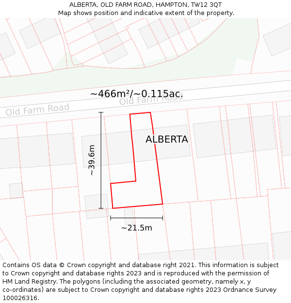 ALBERTA, OLD FARM ROAD, HAMPTON, TW12 3QT: Plot and title map