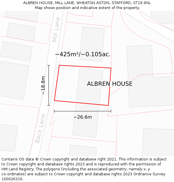 ALBREN HOUSE, MILL LANE, WHEATON ASTON, STAFFORD, ST19 9NL: Plot and title map
