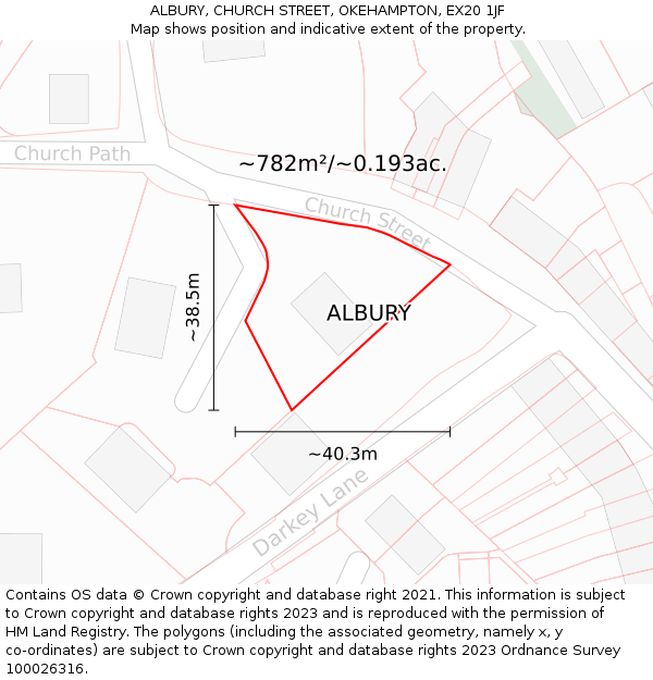 ALBURY, CHURCH STREET, OKEHAMPTON, EX20 1JF: Plot and title map
