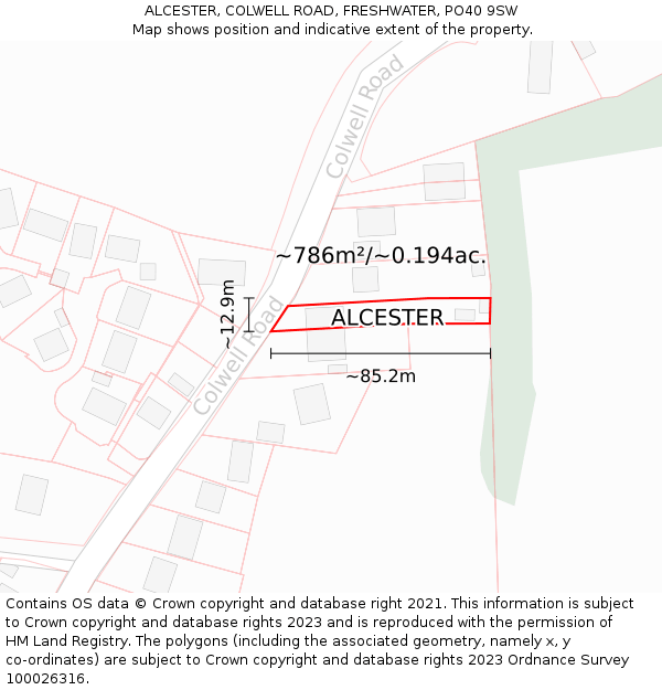 ALCESTER, COLWELL ROAD, FRESHWATER, PO40 9SW: Plot and title map