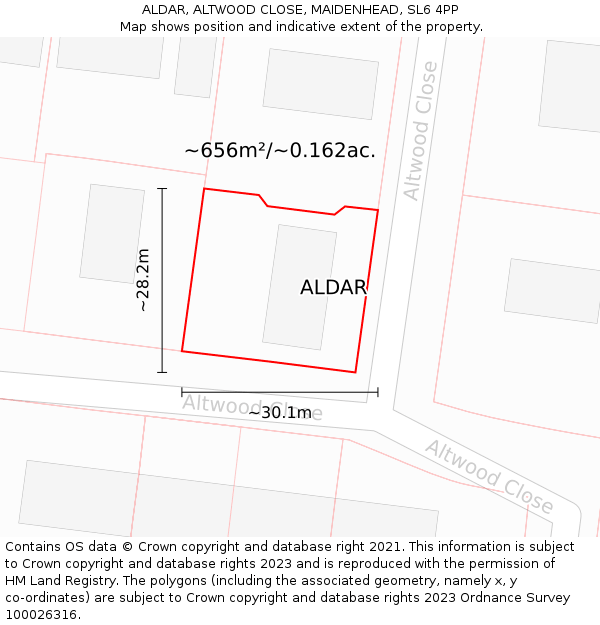 ALDAR, ALTWOOD CLOSE, MAIDENHEAD, SL6 4PP: Plot and title map