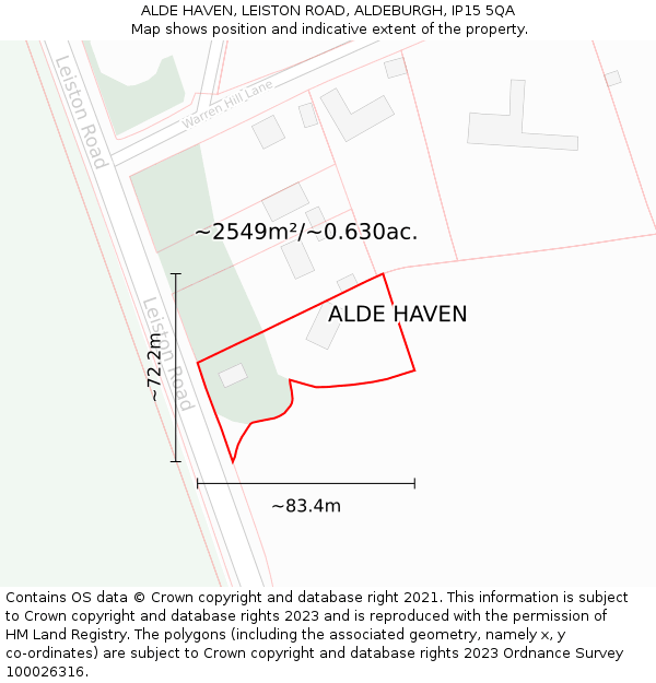 ALDE HAVEN, LEISTON ROAD, ALDEBURGH, IP15 5QA: Plot and title map