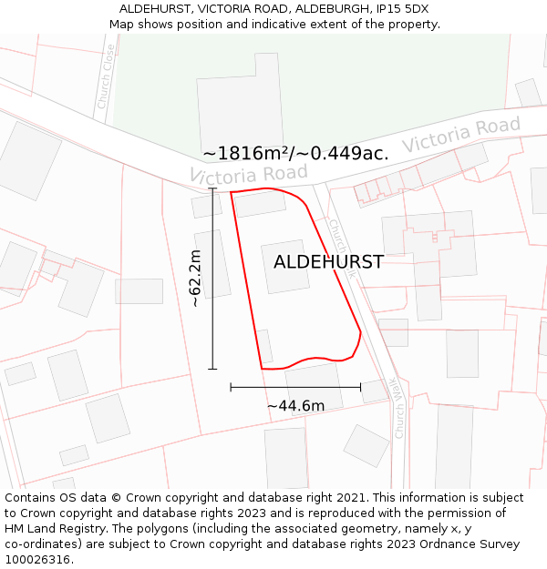 ALDEHURST, VICTORIA ROAD, ALDEBURGH, IP15 5DX: Plot and title map