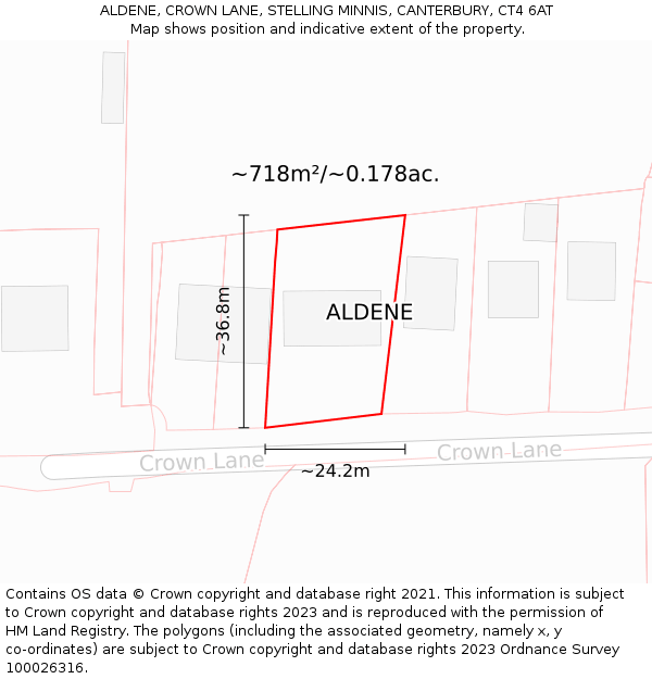 ALDENE, CROWN LANE, STELLING MINNIS, CANTERBURY, CT4 6AT: Plot and title map