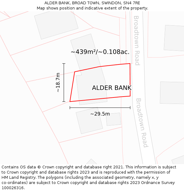 ALDER BANK, BROAD TOWN, SWINDON, SN4 7RE: Plot and title map