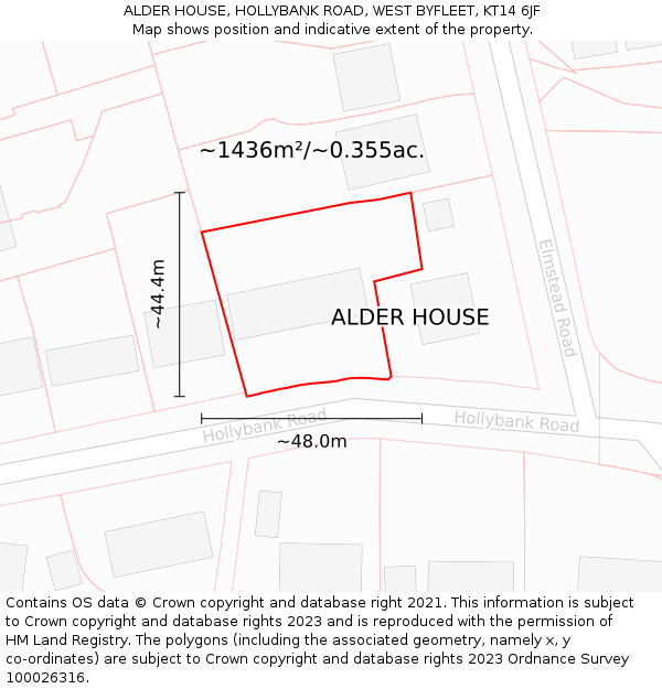 ALDER HOUSE, HOLLYBANK ROAD, WEST BYFLEET, KT14 6JF: Plot and title map