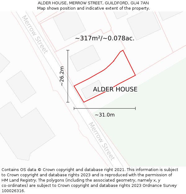 ALDER HOUSE, MERROW STREET, GUILDFORD, GU4 7AN: Plot and title map