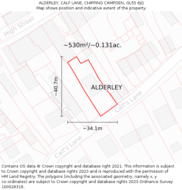 ALDERLEY, CALF LANE, CHIPPING CAMPDEN, GL55 6JQ: Plot and title map