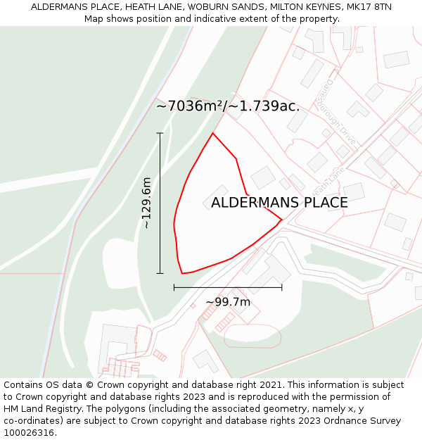 ALDERMANS PLACE, HEATH LANE, WOBURN SANDS, MILTON KEYNES, MK17 8TN: Plot and title map