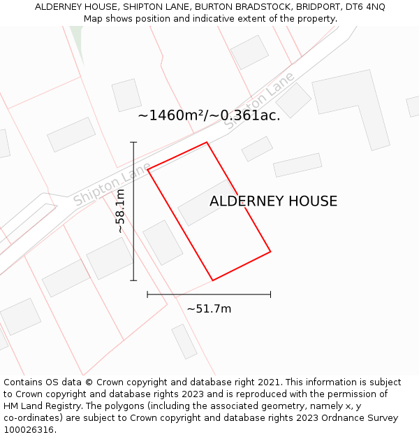 ALDERNEY HOUSE, SHIPTON LANE, BURTON BRADSTOCK, BRIDPORT, DT6 4NQ: Plot and title map