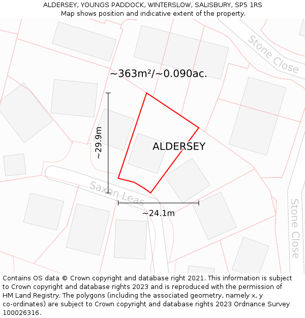 ALDERSEY, YOUNGS PADDOCK, WINTERSLOW, SALISBURY, SP5 1RS: Plot and title map