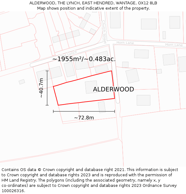 ALDERWOOD, THE LYNCH, EAST HENDRED, WANTAGE, OX12 8LB: Plot and title map