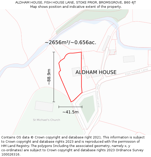 ALDHAM HOUSE, FISH HOUSE LANE, STOKE PRIOR, BROMSGROVE, B60 4JT: Plot and title map