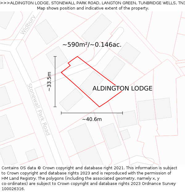 ALDINGTON LODGE, STONEWALL PARK ROAD, LANGTON GREEN, TUNBRIDGE WELLS, TN3 0HN: Plot and title map