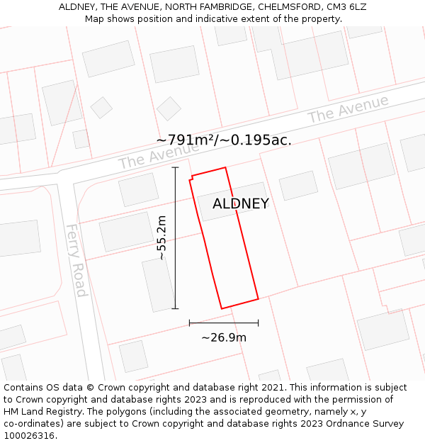 ALDNEY, THE AVENUE, NORTH FAMBRIDGE, CHELMSFORD, CM3 6LZ: Plot and title map