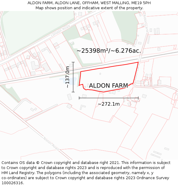 ALDON FARM, ALDON LANE, OFFHAM, WEST MALLING, ME19 5PH: Plot and title map