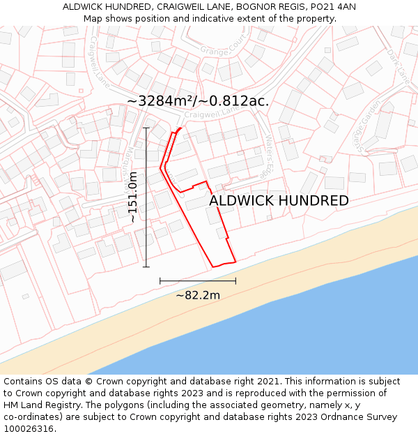 ALDWICK HUNDRED, CRAIGWEIL LANE, BOGNOR REGIS, PO21 4AN: Plot and title map