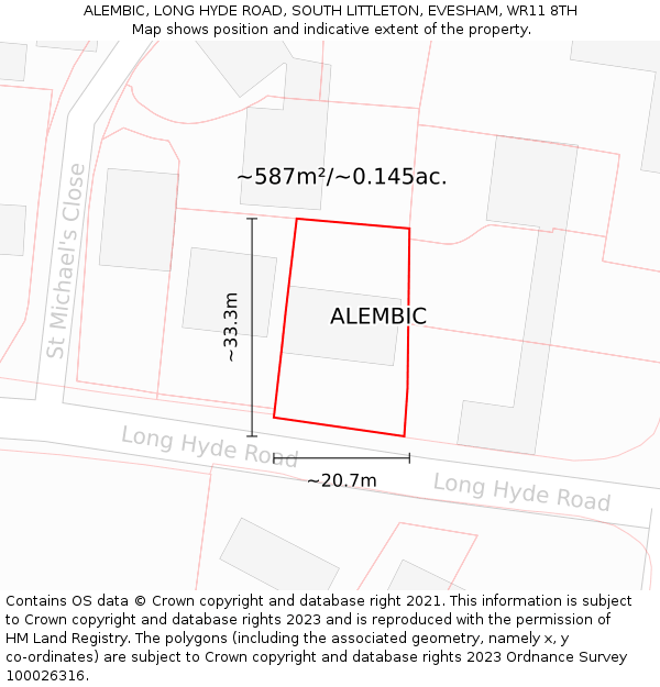 ALEMBIC, LONG HYDE ROAD, SOUTH LITTLETON, EVESHAM, WR11 8TH: Plot and title map