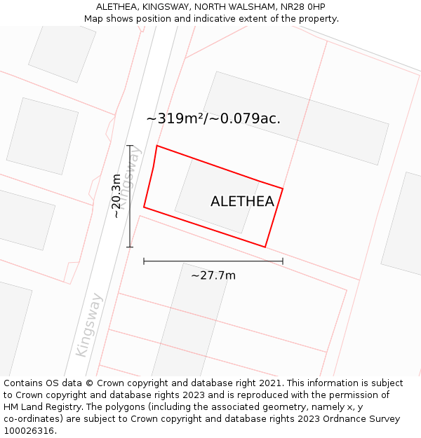 ALETHEA, KINGSWAY, NORTH WALSHAM, NR28 0HP: Plot and title map