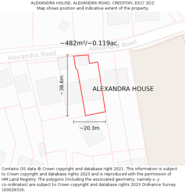 ALEXANDRA HOUSE, ALEXANDRA ROAD, CREDITON, EX17 2DZ: Plot and title map